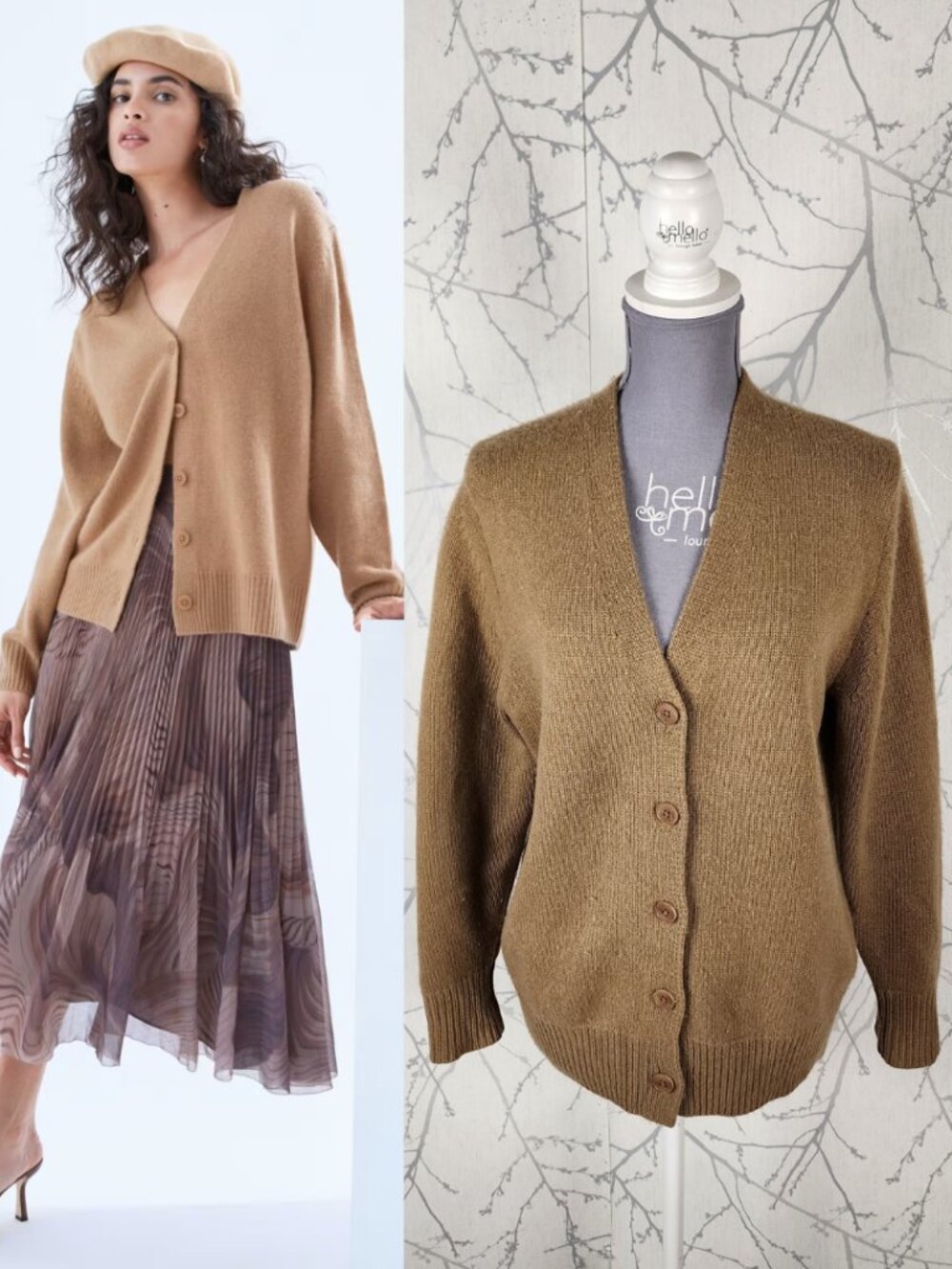Wilfred Gold Camel 100% Cashmere Knit Parco V-Neck Cardigan